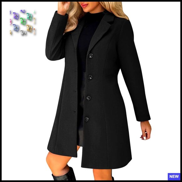 Jackets & Blazers - Wool Pea Coat Slim Fit Long Trench Blazer Jacket Classic Elegant Office Wear